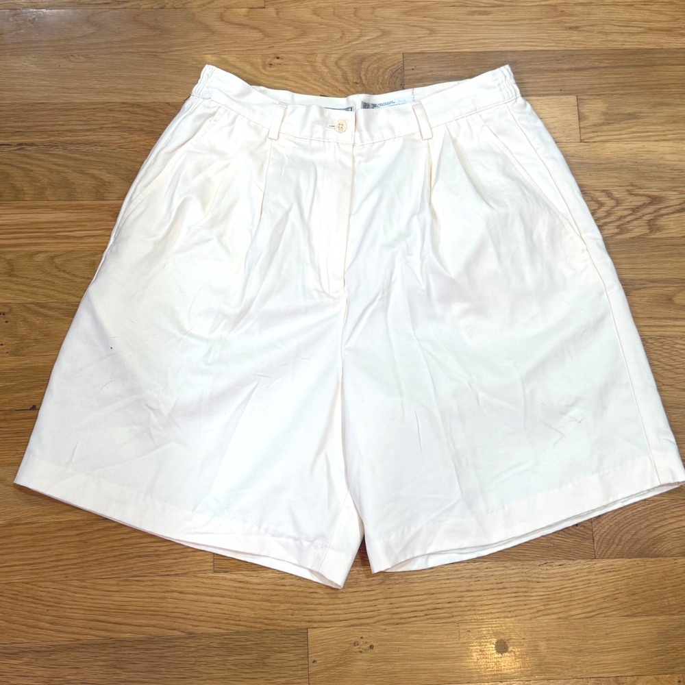Izod Club Vintage Cream Pleated Shorts Womens 12 High Waist Elastic Back Lined